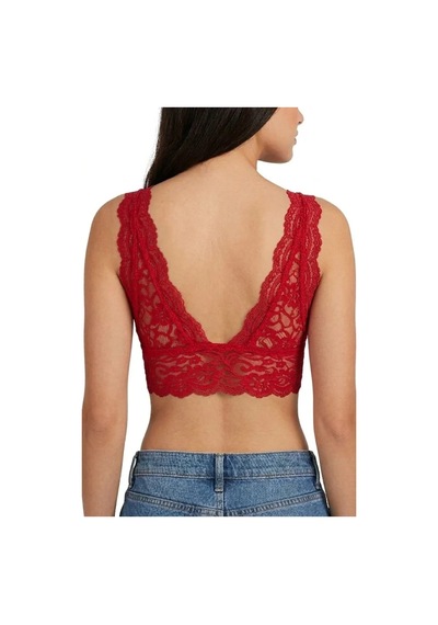 Efnaz Style Dantel Bralet Crop Sütyen V Yaka Askılı Şık Esnek Rahat - Kırmızı