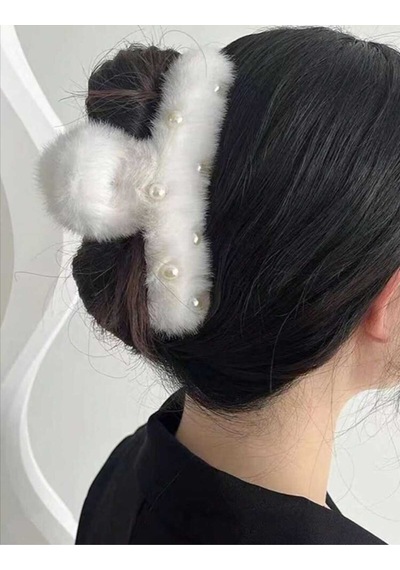 Büyük Boy İnci Peluş Mandal Toka 12 Cm Beyaz