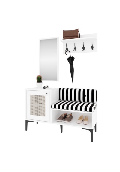 Trio Aynalı,raflı,hasırlı Ayakkabılık/portmanto %100mdf