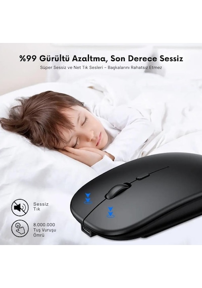 Polham Şarj Edilebilir 600mah Çift Modlu Kablosuz Mouse, Laptop, Tablet, Telefon, Tv Uyumlu Mouse Süper Sessiz 007