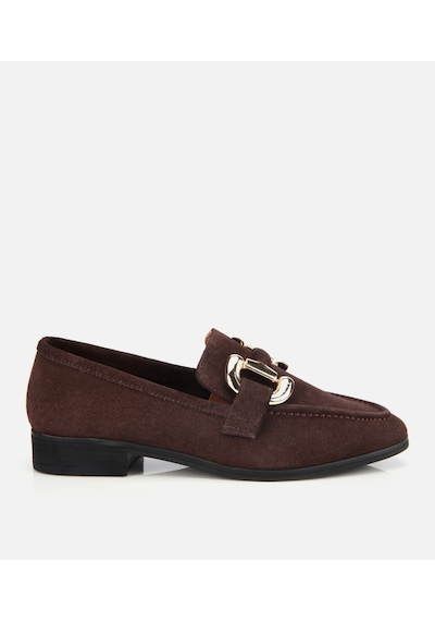 Hotiç Kadın Süet Deri Bordo Tokalı Klasik Loafer