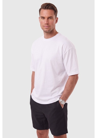 Rizzup Erkek %100 Pamuk Oversize Geniş Kesim Bisiklet Yaka Basic Beyaz Tişört 2604362