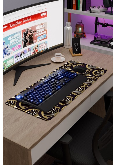 Art Deco Tarzı Kaymaz Dikişli Kauçuk Oyuncu Mousepad V1 - 70x30 Xl Gaming Mouse Pad Fare Altlığı