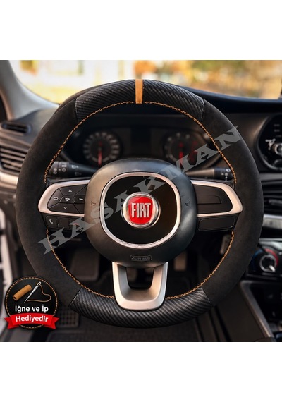 Fiat Pratico Dikme Direksiyon Kılıfı Alcantara Süet Mat Karbon Taba Yüzük Ve Dikiş 2015-2022