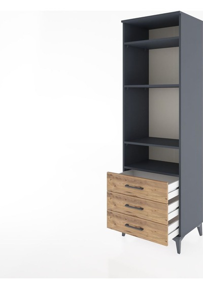 Hyperion Dolap 4 Raflı 3 Çekmeceli 60x44x195 Antrasit-çam Antrasit