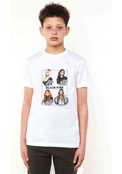 Tshirthane Kpop Blackpink Black Pink Baskılı Unisex Çocuk Beyaz T-Shirt