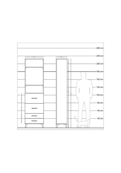 Arges Dolap 3 Raflı 4 Çekmeceli 60x30x221 Çam-çam Atlas Çam