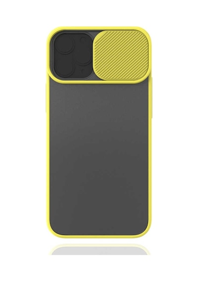 Kilifone - Apple Uyumlu iPhone 12 Mini - Kılıf Slayt Sürgülü Arkası Buzlu Lensi Kapak - Sarı