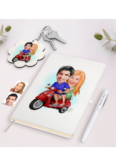 Kişiye Özel Sevgili Karikatürlü Beyaz Defter Kalem Ve Anahtarlık N11.15019