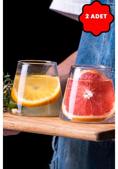 2 Adet Isı Dayanıklı Cam 400 Ml Kahve, Meşrubat, Viski, Kokteyl Sunum Bardağı Mıt1145 Şeffaf