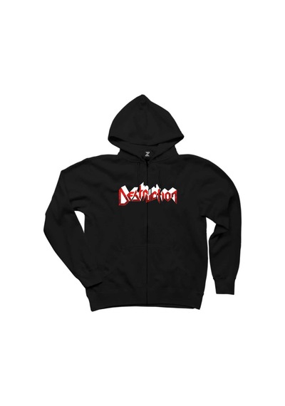 Destruction Logo Siyah Fermuarlı Kapşonlu Sweatshirt