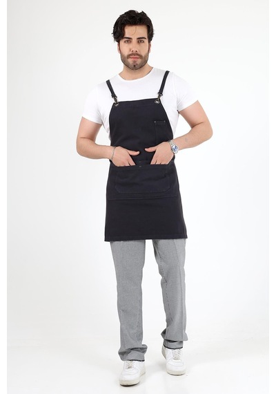Barista Askılı Önlük Çift Cepli - Füme-12774 Füme