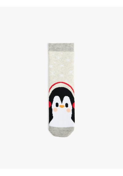 Koton Penguenli Pamuklu Havlu Çorap Gri 7wkb80041aa