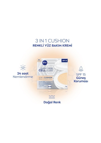 Nivea Cellular Expert Finish 3 in1 Cushion Renkli Yüz Bakım Kremi 02 Orta Ton 15 ML