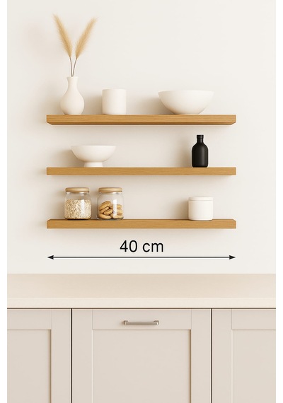 40 Cm 3lü Safir Meşe Mdf Uçan Duvar Rafı Gizli Bağlantı Kitaplık