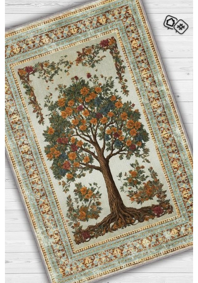 Homshtag Art Deco Meşe Ağacı Vintage Halı Görünümlü Dijital Baskı Renkli Halı,rustik Çiçekli Halı Çok Renkli
