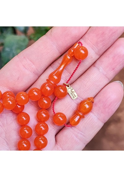 8 Mm Ayhan Turan Usta İşçilikli Turuncu Zar Kehribar Tesbih
