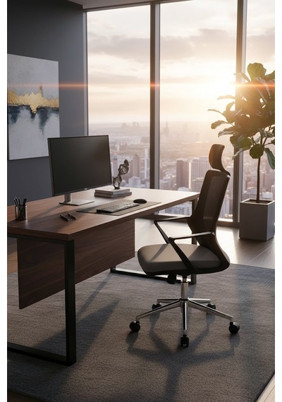 Ofisbazaar Alf Fileli Yönetici Koltuğu Ergonomik Başlıklı Ofis Koltuğu Gri Gri