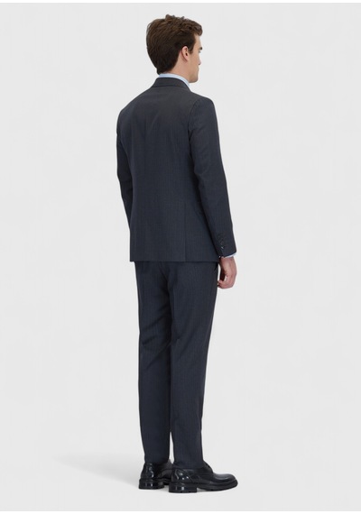 Ramsey Antrasit Çizgili Zeroweight Slim Fit %100 Yün Takım Elbise