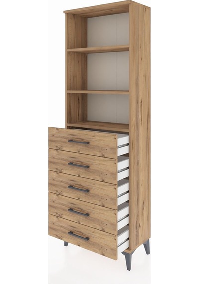 Arges Dolap 3 Raflı 5 Çekmeceli 60x30x182 Çam-çam Çam