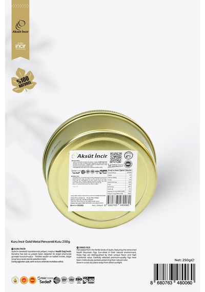 250g Kuru Incir Gold Metal Pencereli Kutu 250 G