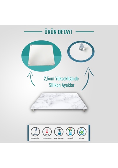 Decorıta | Cam Sunum Standı | Klasik Mermer Desenli |29cm x 34 Cm