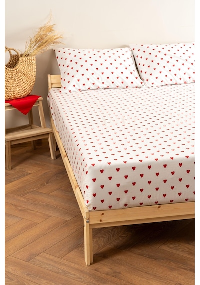 Soley Mix & Match Hearts %100 Pamuk Çift Kişilik Çarşaf Seti Kırmızı