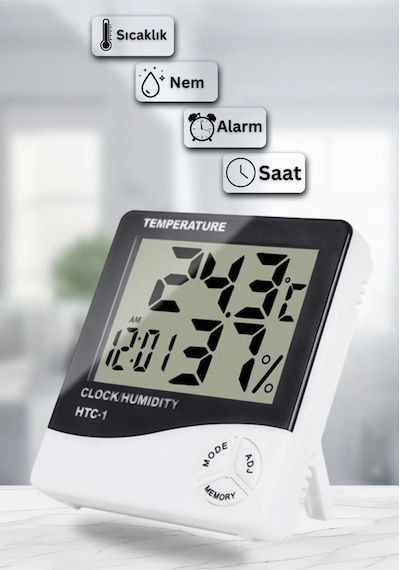 Dijital Oda Termometre Sıcaklık Ve Nem Ölçer Masa Saati Alarm Pil Dahil
