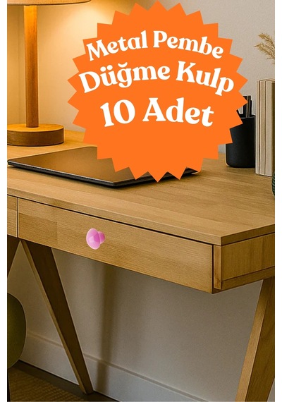 10 Adet Metal Yuvarlak Düğme Kulp - Çocuk Odası, Mutfak Ve Dolap İçin Modern Çekmece Kulbu Pembe Pembe