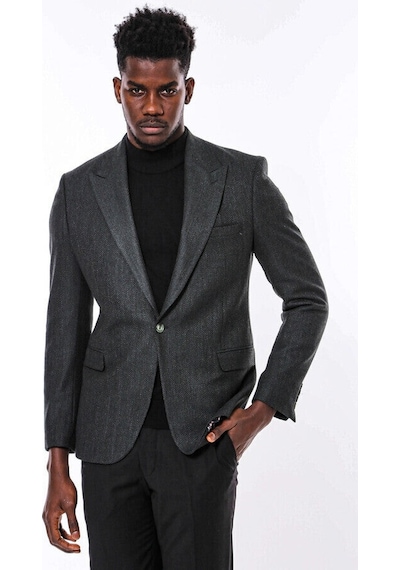 Wessi Slim Fit Desenli Yeşil Erkek Ceket Yeşil