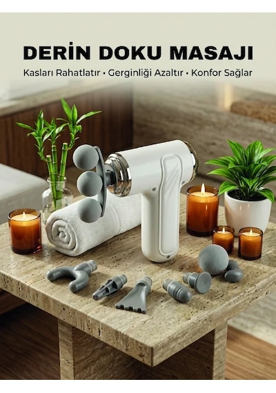 Ers 8 Başlıklı Şarjlı Masaj Tabancası 6 Kademeli Hız Ayarlı Derin Doku Kas Masaj Aleti Çok Renkli 64734840