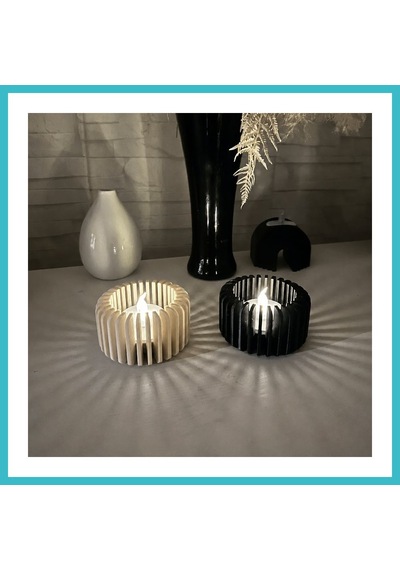 Bezos 3d Baskı Modern Çizgili Mumluk - Tealight Mumluk 1 Adet -bej Dfnbez
