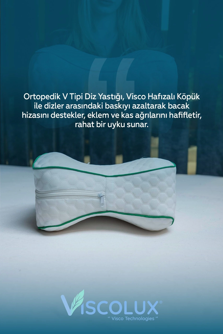 Diz Arası Ortopedik Yastık - V Model Diz Arası Yastık Visco Yastık 25x25x15 Yeşil