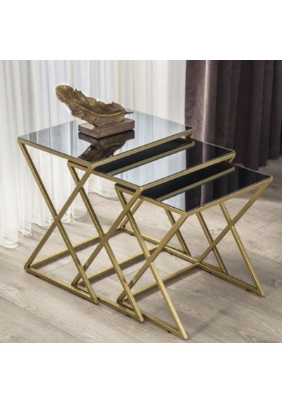 Venedik Gold Metal Ayaklı,Füme Aynalı Zigon Sehpa (533735195)