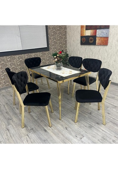 Mutfak Masa Sandalye Takımı Akuamarin 80-120 Ck Gold 6 Kişilik Mutfak Masası Takımı Siyah Mermer Mutfak Masa Sandalye Takımı Akuamarin 80-120 Ck Gold 6 Kişilik Mutfak Masası Takımı Siyah Mermer