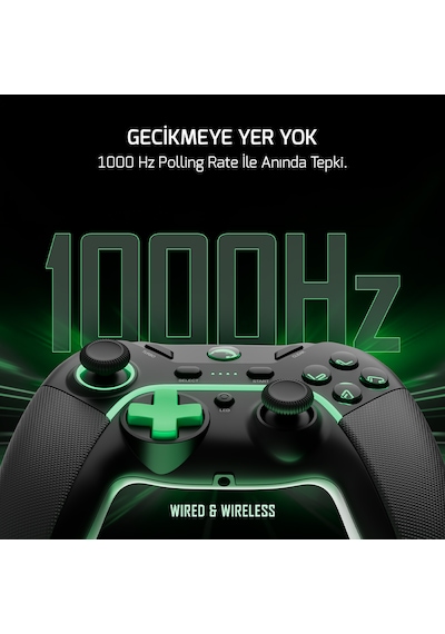 GamePower Vitrus Hall Effect Joystickli Kablosuz Siyah Gamepad 2.4G Bluetooth PC Uyumlu