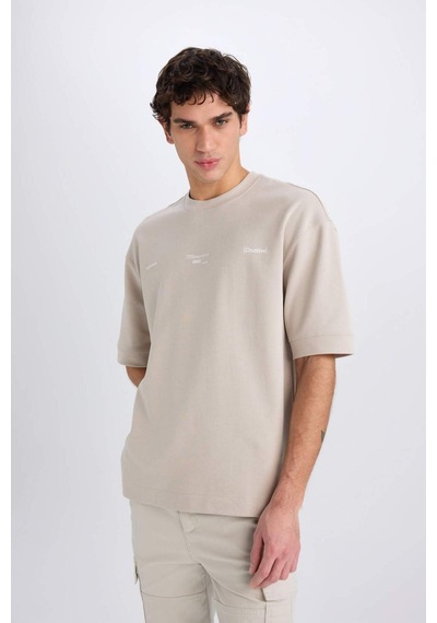 DeFacto Loose Fit Bisiklet Yaka Baskılı Kısa Kollu Ağır Kumaş Tişört E0575AX25SMBG170