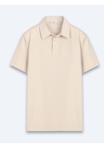 Kip Bej Düz Pamuk Karışımlı T-shirt