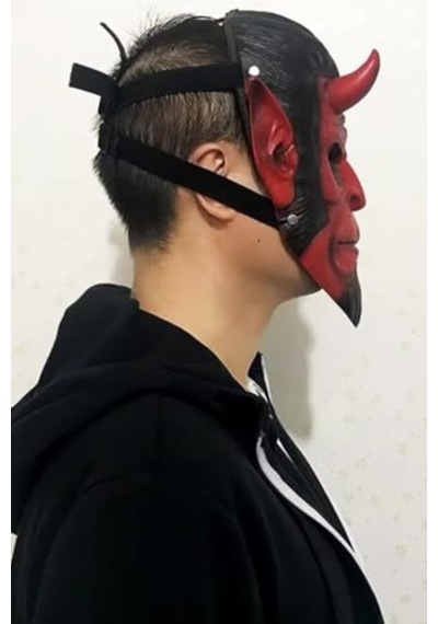 Halloween Maske Hellboy Kırmızı Boynozlu