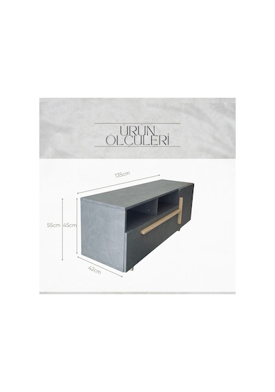 Tv Ünitesi 135 Cm Egger Gri Beton Gri Gri