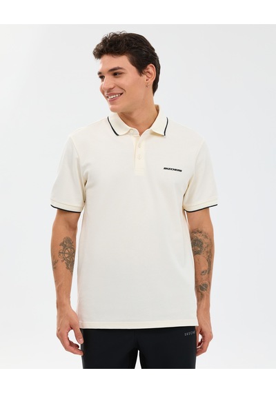 Skechers M Piping Detail Polo Polo Erkek Beyaz Polo Yaka Tshirt S2610078-3855