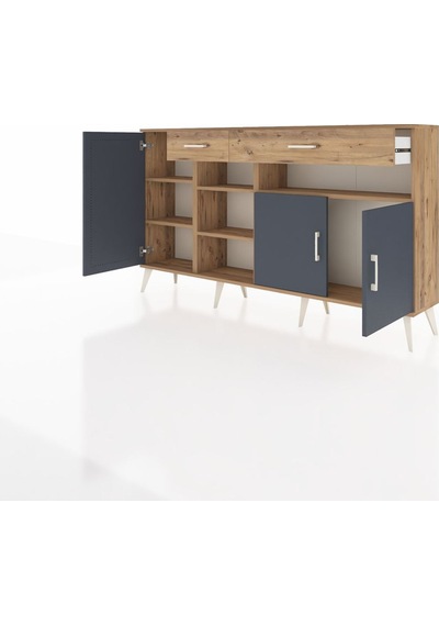 Arges Konsol 5 Raflı 2 Çekmeceli 3 Kapaklı 176x30x99 Çam-antrasit/çam Antrasıt/atlas Çam - Atlas Çam
