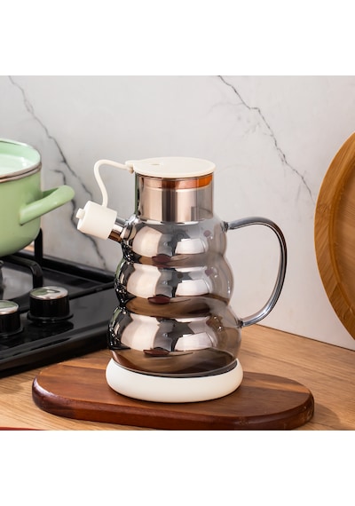 Porsima 3617-2 Kapaklı Borosilikat Cam Yağlık Sirkelik Yağdanlık 1000ml Beyaz Beyaz