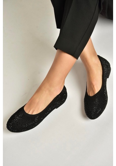 Fox Shoes Y820411004 Siyah Triko Kumaş Kadın Babet Siyah
