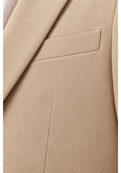 Deepsea Bej Premium Çizgi Dokulu Slim Fit Likralı 2 Li Erkek Takım Elbise 2600821