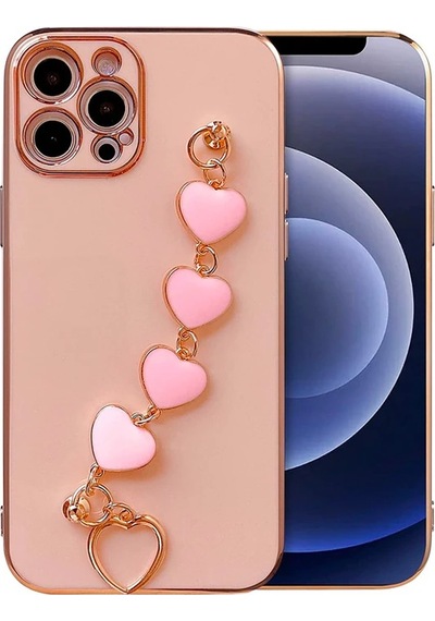 Ally Apple iPhone Uyumlu 12 Pro 6.1inç Kılıf Kalp Bileklik Tutuculu Lüx Silikon Askılı Kılıf- 5775 Mor