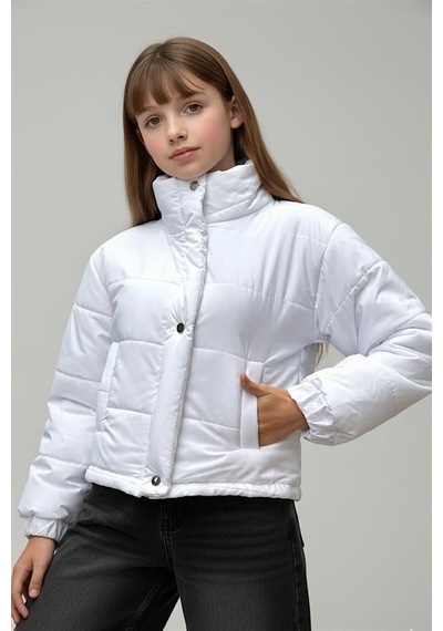 Veraura Lifestyle Kız Çocuk Beyaz Çıtçıtlı Fermuarlı Şişme Mont