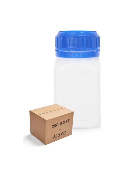 Borox Plastik Kare Şişe Mavi Kilit Kapaklı Sızdırmaz Numune şişesi 200 x 250 ML