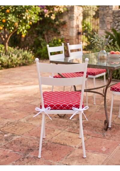 2 Adet 40x40 Cm Kırmızı Bağcıklı Sandalye Minderi Pamuk Polyester Mutfak Ve Bahçe Minderi