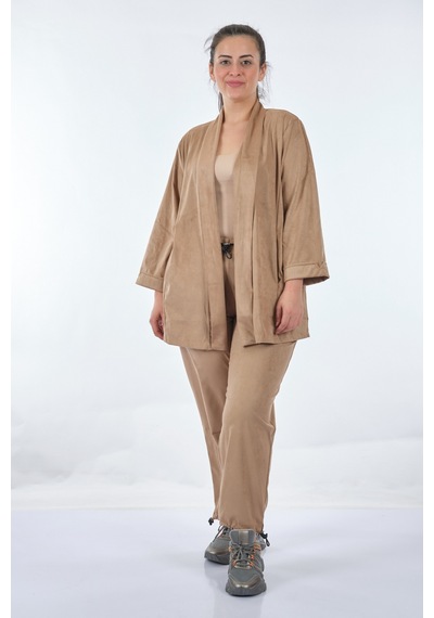 Vedi-Bb 22233821 Uzun Kollu Camel Kadın Ceket Çok Renkli